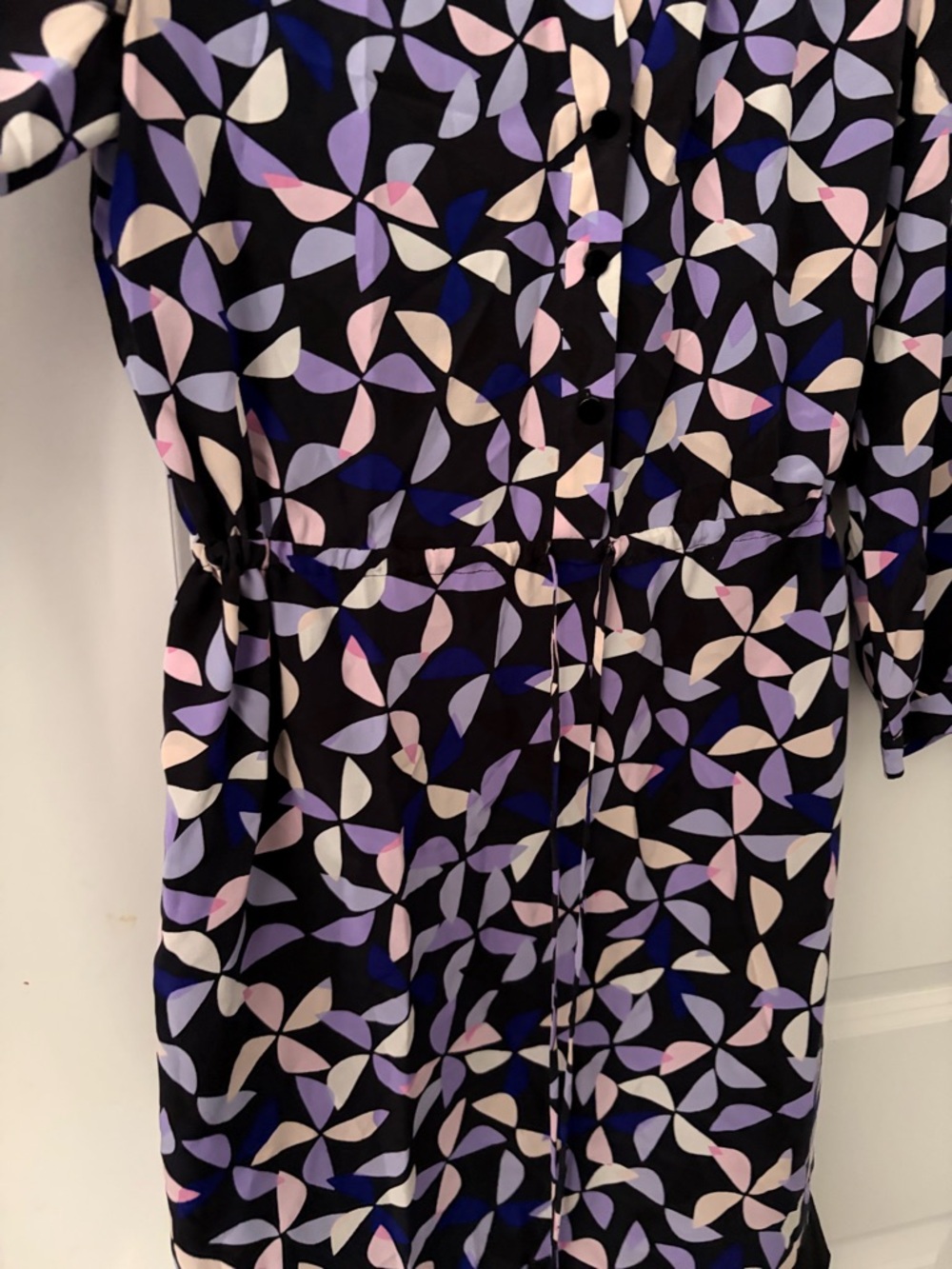 Kate Spade 100% Silk Spinner Shirtdress Geometric Print Drawstring Dress - Large - Picture 3 of 13